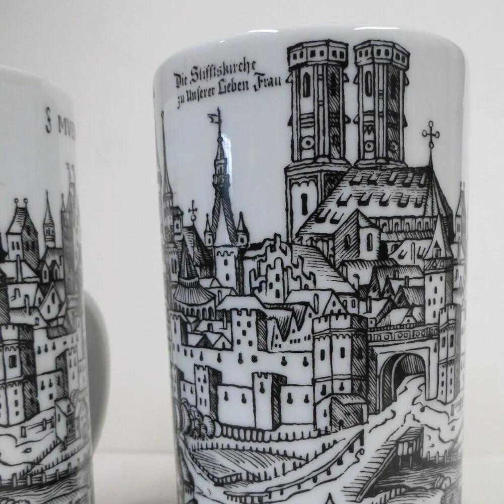 B & W Mugs Germany VTG Muenchen Munich Art (2) Coffee City Scene Architecture